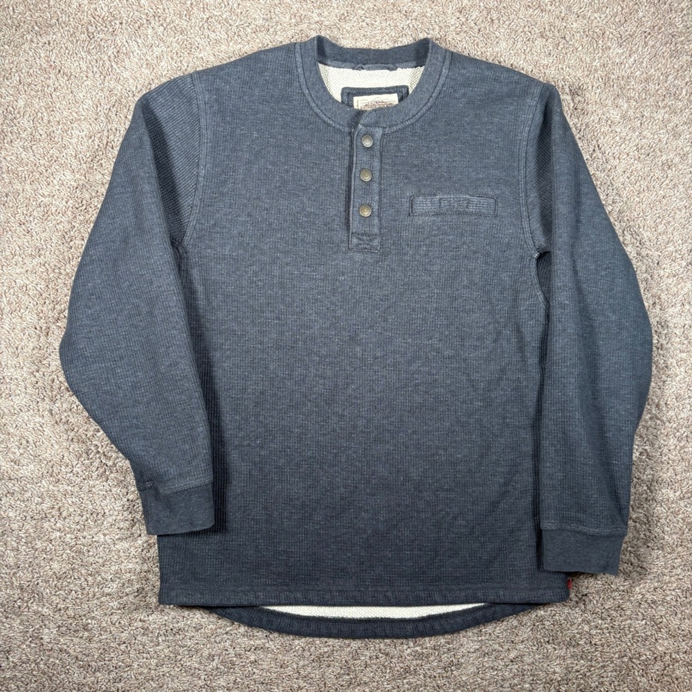 LL Bean Katahdin Iron Works Henley Sweatshirt Mens Medium Gray Fleece Lined